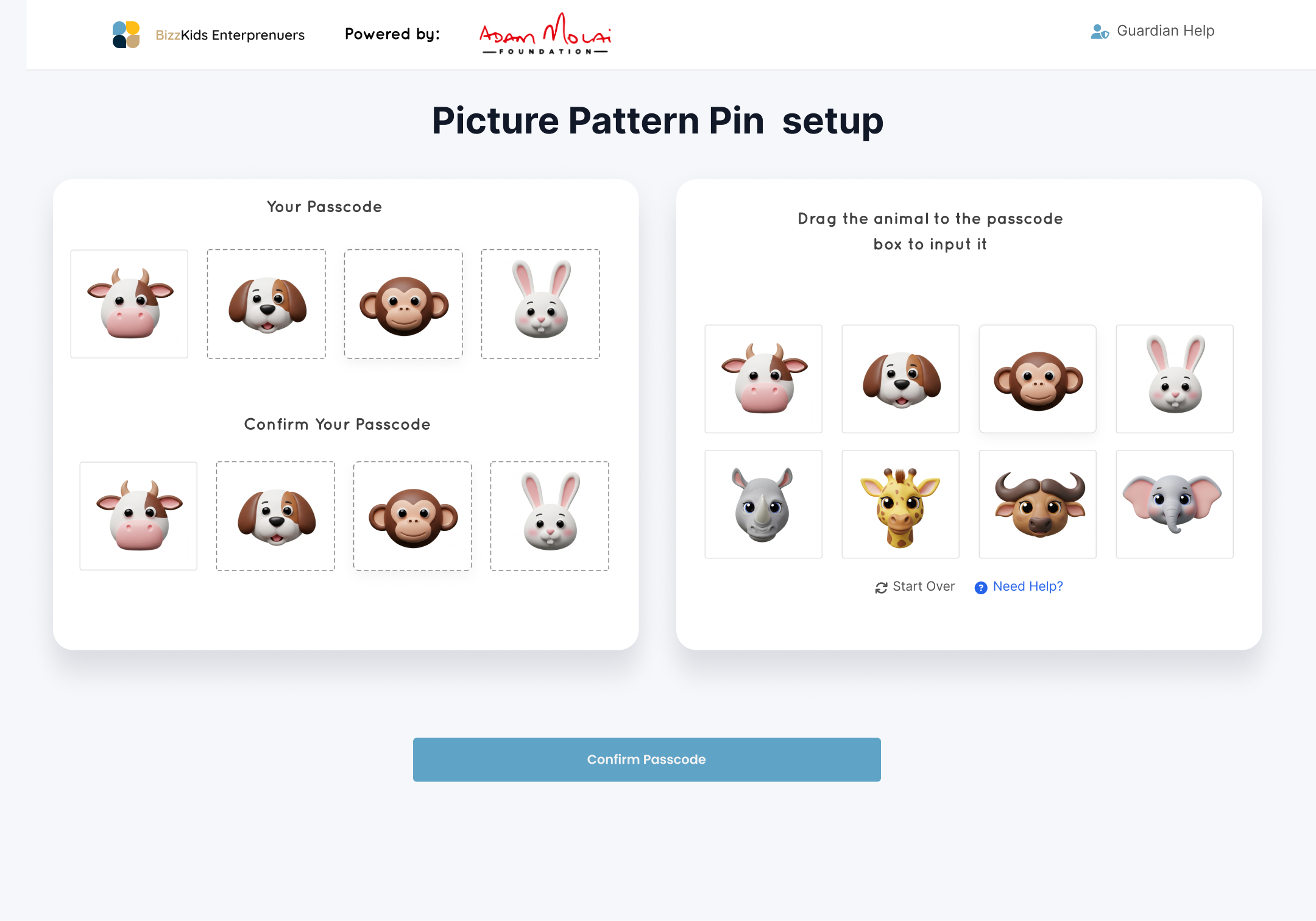 WonderKids picture pattern PIN setup